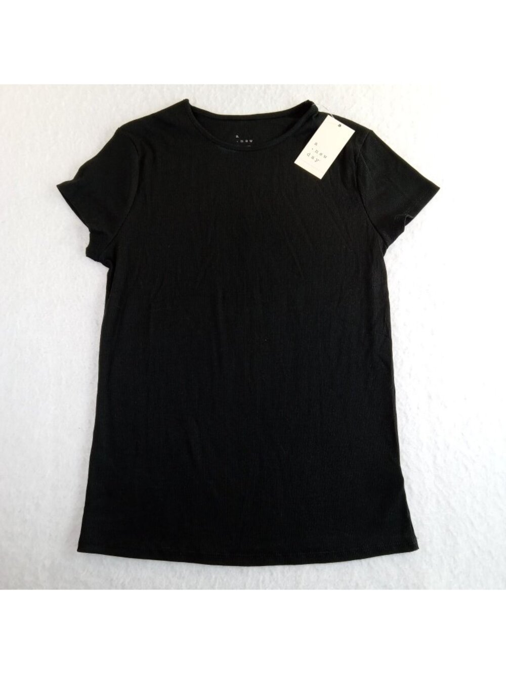 A New Day Women's Black Ribbed Short Sleeve Crew Neck T-Shirt Top Medium Stretch